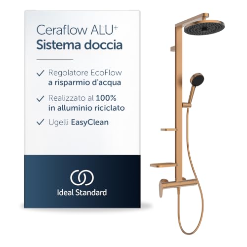 Ideal Standard Ceraflow Alu+ Colonna doccia, Realizzato con l'100% di alluminio riciclato, doccia a risparmio idrico con getti variabili e protezione antiscottatura – Bronzo (356x501x1113 mm)