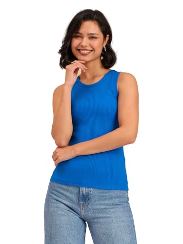Image of barcino Beige Ribbed Round Neck Tank Top