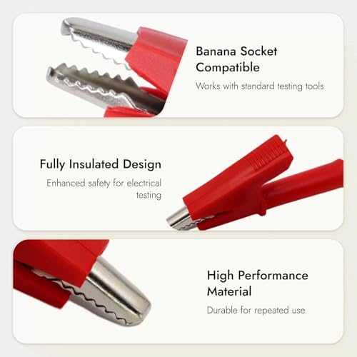 6 Stück 20A Vollisolierte Krokodilklemmen mit 4mm Bananenbuchse für elektrische Prüfungen und Autobatterien