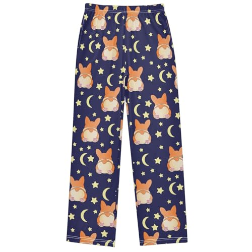 Boy's Pj Pants Corgi Dog Moons Stars Paws Funny Lounge Bottoms Elastic Waist Kids Joggers with Pockets Size 6-14