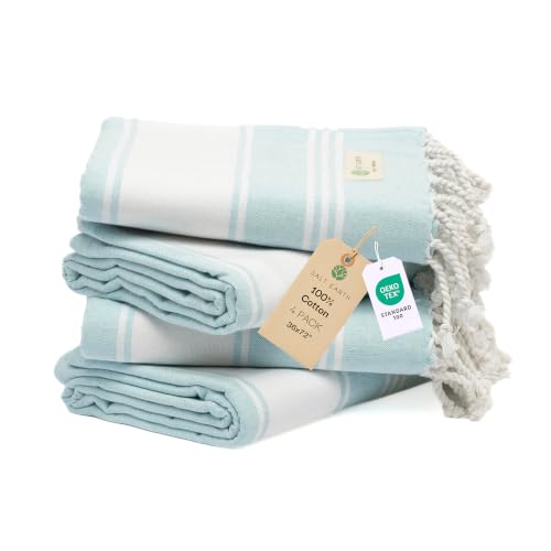 36"x72" Cotton Turkish Quick Dry Sand Free Beach Towel 4 Pack (Aqua)