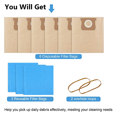 19-3100 Shop Vac Bags Compatible With Stanley 5-6 Gallon Wet Dry Vacuum,6 Pack Disposable Filter Bags And 3 Pack Reusable Filter Bags, For Stanley Shop Vac Filter (11Pcs) #TOP6