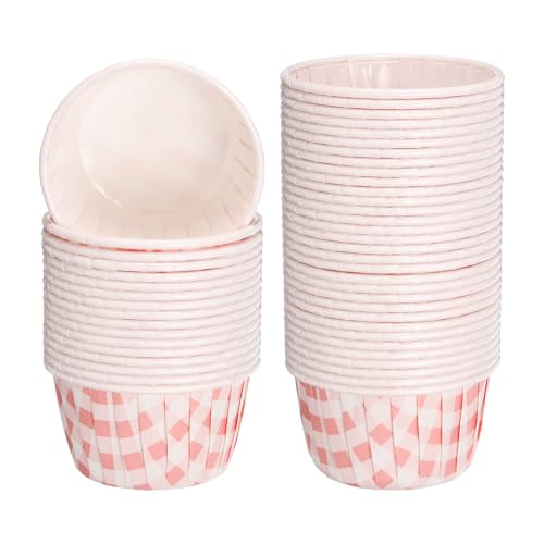 QUARKZMAN Forros de Mini Magdalenas para Hornear, 50Pcs Forros de Magdalenas de Papel a Prueba de Grasa para Bodas, Duchas, Regalos (Rosa Claro y Blanco)