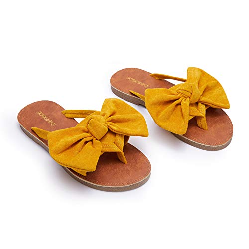 Image of FISACE Womens Bow Flat Sandals Flip Flops Slide Sandals Summer Beach Shoes