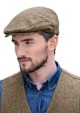 Irish Trinity - Gorra plana de conducción para hombre, fabricada en Irlanda (Col 92, talla L), Oro, Large