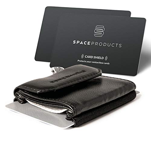 Space Wallet Push Monedero con protección RFID I Piel auténtica Cartera para hasta 15 tarjetas I Monedero para hombre & Mujer Negro
