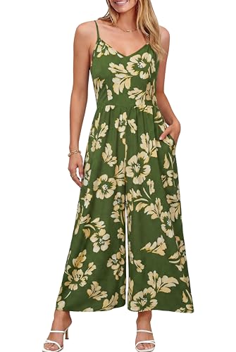 Image of LAISHEN Jumpsuit for Women UK Playsuits Wide Leg Dressy Pants Overall Ladies Summer Casual Dungarees Romper with Pockets (Floral 14, M)
