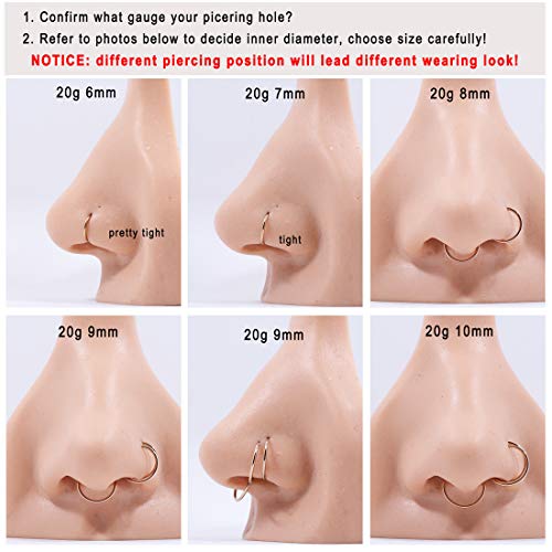 Image of FANSING Men Women 316L Surgical Steel Hinged Nose Rings Hoop for Nostril Septum Cartilage Helix Daith Tragus Rook Conch Lip Ear Lobe Piercings