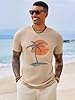 Runcati Mens Short Sleeve T-Shirts Crew Neck Casual Shirt Summer Beach Palm Tree Vintage Hawaiian Tees, Khaki, XXL #2