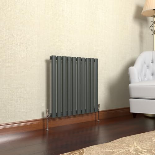 Image of GY Bath Horizontal Radiator Anthracite Oval Column Designer 600x590mm Single Modern Central Heating Rads