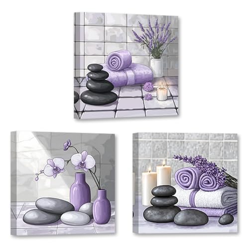 CXHOSTENT Zen Wall Art Meditation Canvas Art 3 Pieces Zen Stones with Orchid Pictures Spa Painting Print Yoga Room Bathroom Decor Framed (30x30cmx3)
