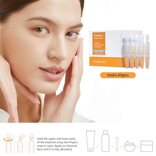 THESKCARE Vitamin C Face Serum with Hyaluronic Acid,Glutathione,Vitamin E & Niacinamide, Anti Aging Facial Serum for Wrinkles & Dark Spots,Hydrating & Glowing,30 Ampoules