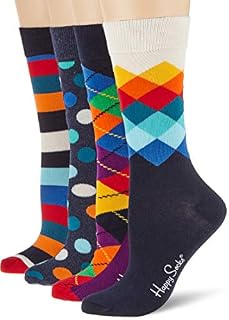 Happy Socks, Assorted Colorful Premium Cotton Sock 4 Pair Gift Box for Men