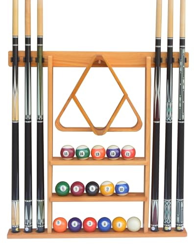 Flintar Wall Cue Rack, Premium Billiard Pool Cue Stick Holder, Made of Solid Hardwood, Improved Direct Wall Mounting, Cue Rack Only (Cues, Balls and Ball Rack not Included), Oak Finish