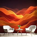 Carta Da Parati Fotografica Onde Astratte 3D Premium Seta - Semplice Geometrico - 150X105Cm - Fotomurali Decorazione Murale Moderna Corallo Arancione Poster Gigante Camera Da Letto Soggiorno