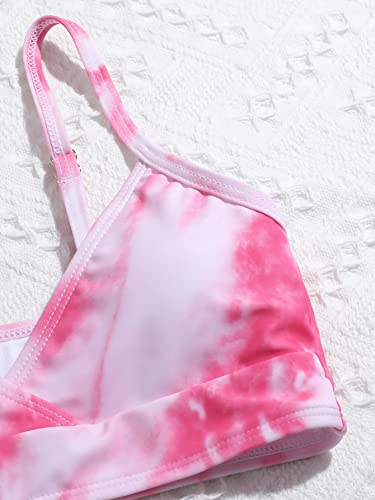 Soly Hux Girl's 3 Piece Swimsuits Tie Dye Bikini Bathing Suit With Cover Up Beach Skirt Pink 160 #TOP2