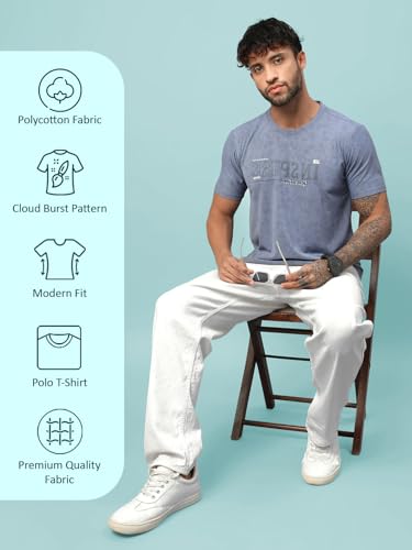 Image of Lux Nitro Men's Cloud Burst Printed Half Sleeve T-Shirt | Cotton Blend Round Neck Tee | Regular Fit Casual Wear