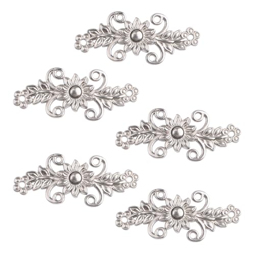 WANDIC Clips para cárdigan, 5 pares de cierres de capa de flores de crisantemo retro, ganchos y ojos, cierre de clip de cárdigan para suéter, chal, níquel blanco