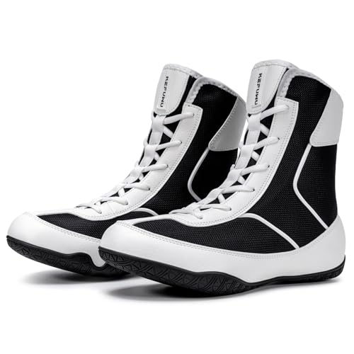 KEFUWU Wrestling Boxing Boots Wide for Men Youth High Top Non-Slip 10 Men, Black White by KEFUWU - Used condition - Image 7