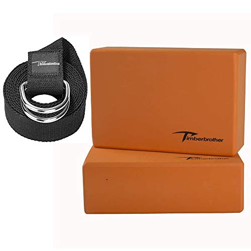 Timberbrother 2 Pack Yoga Blocks and Yoga Strap Set with Yoga Workout Poster 16.5”x 22.4” - Choose Your Color & Size (Orange, 9