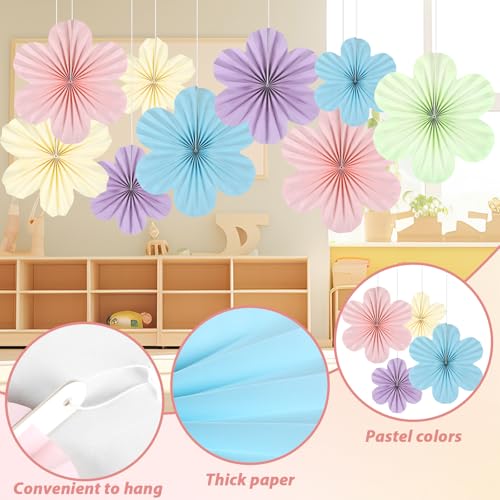 Image of Justforjoyful 9PCS Pastel Paper Flowers Decorations Pastel Paper Fans Floral Backdrop Decor 3D Tissue Flowers Decorations for Classroom Wall Room Bulletin Board Birthday Supplies