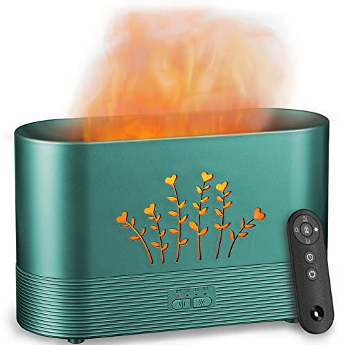 PLUWEL Flame Aroma Diffuser Humidifier,Auto-Off 300ml Essential Oil Diffuser for Large Room, Adjustable Brightness Air Humidifier with Timer for Home Office Spa Gym (Green)