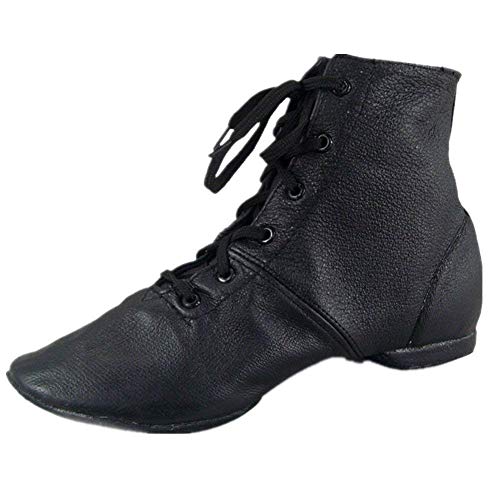 Cheapdancing Children’s Practice Dancing Shoes Soft Leather Flat Lace-Up Jazz Boots (3 M Kid), Black #TOP1