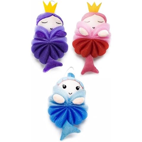MURRI&MURRDI 3 Pcs Bath Loofah for Kids, Soft Child Sponge for Shower Animal Body Scrubber Kids Cute Cartoon Bath Sponge for Kids Bath Pouf Mesh Loofah Sponge for Kids 55g (3 Cartoon A) Cover