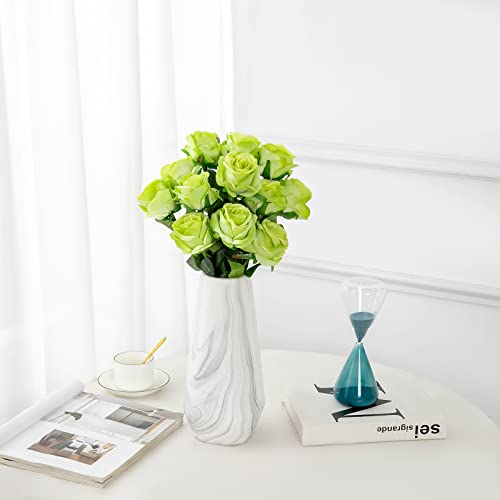 Hawesome 12PCS Artificial Silk Flowers Realistic Roses Bouquet Long Stem for Home Wedding Decoration Party (Green) - Thumbnail 2