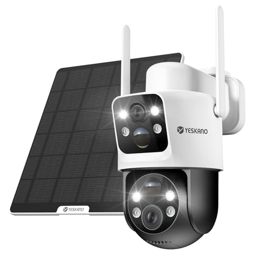 YESKANO Telecamera Wi-Fi Esterno, 6MP Videocamera Sorveglianza con pannello solare, PTZ Telecamera Wifi Esterno Senza Fili con Doppio Obiettivo e Doppio PIR a Batteria, 2.4GHz, IP66, Supporta Alexa