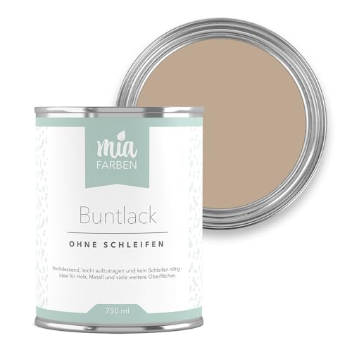 miafarben Buntlack ohne schleifen 750ml, Möbelfarbe, Möbellack für Holz, Metall, Kunststoff (Kleiner Nougattraum)