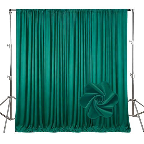 Image of 10ft x 10ft Green Backdrop Curtains for Parties, Polyester Fabric Backdrop Drapes with Rod Pockets for Weddings, Birthday, Halloween, Photography, Christmas Party Background Curtain, 2 Panels