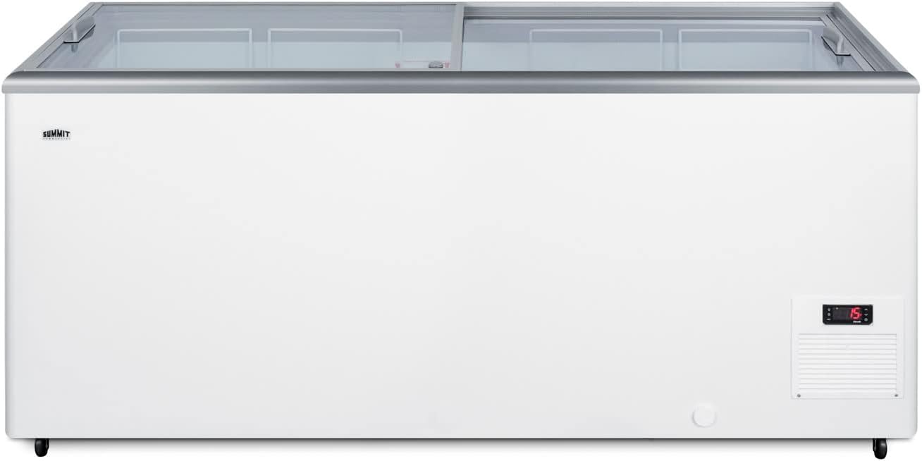 Summit NOVA53 61"" Ice Cream Freezer with Hammered Aluminum Interior 16.6 cu. ft. Capacity Sliding Glass Lid and Defrost Drain in White