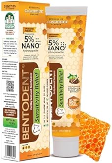 Bentodent Earthy Natural Sensitivity Relief Toothpaste 5% Nano Hydroxylapatite Clove &Mint with Bentonite Clay & Propolis No - SLS, Fluoride Free 100g