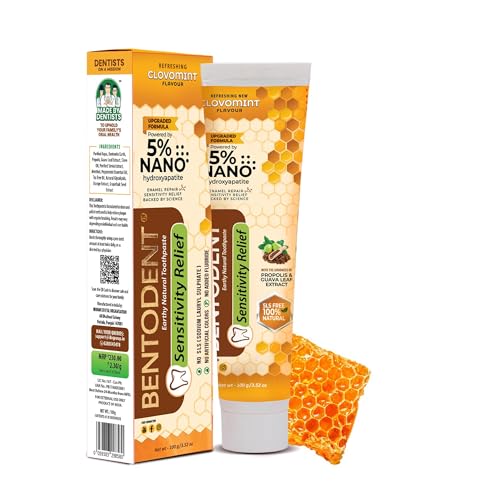 Bentodent Earthy Natural Sensitivity Relief Toothpaste 5% Nano Hydroxylapatite Clove &Mint with Bentonite Clay & Propolis No - SLS, Fluoride Free 100g