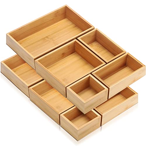 10 Pieces Bamboo Drawer Organizer Set, Multipurpose Storage Box Set, Various Sizes Drawer Organizers, Multipurpose Drawer Organizer For Office, Bedroom, Home, Bathroom Desk, Kitchen Cosmetic, Jewelry #TOP27