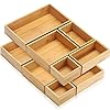 10 Pieces Bamboo Drawer Organizer Set, Multipurpose Storage Box Set, Various Sizes Drawer Organizers, Multipurpose Drawer Organizer for Office, Bedroom, Home, Bathroom Desk, Kitchen Cosmetic, Jewelry