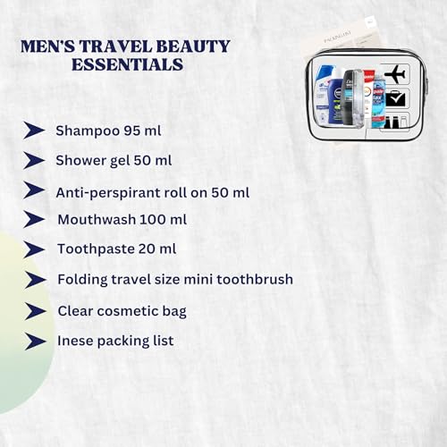 Men’s Travel Toiletries Set – Airport Approved Travel Size Toiletries Kit for Men, Overnight Essentials for Hospital, Camping & Holidays, Clear Travel Bag - Image 3