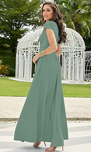 Image of KOH KOH Womens 2026 Sexy Cap Short Sleeve V-Neck Flowy Cocktail Gown