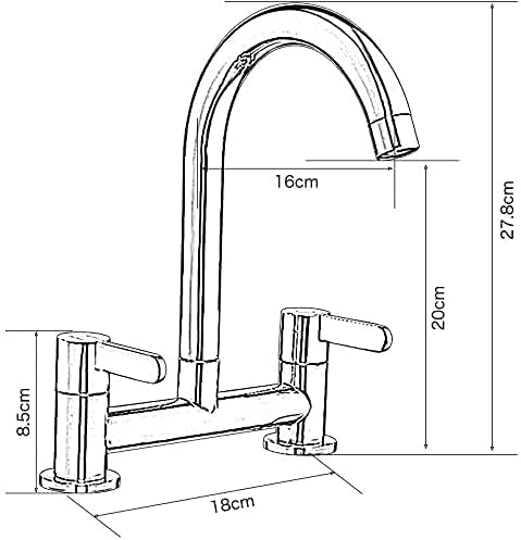 Kitchen Sink Mixer Taps 2 Hole Kitchen Faucet 360° Swivel Spout Dual Lever Chrome Bridge Sink Mixer Tap for Kitchens Deck Mounted Taps 1/4 Turn Faucet Cold and Hot Mixer Taps with UK Standard Fittings - Image 2