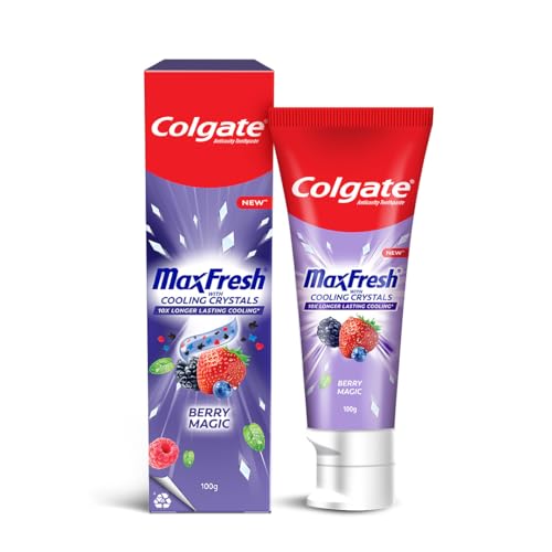 Image of Colgate MaxFresh Berry Magic Fluoride Toothpaste, Berry Flavoured Gel Toothpaste with Ultrafreeze Technology for Intense Freshness, 10x Longer-lasting Cooling (100 gm)