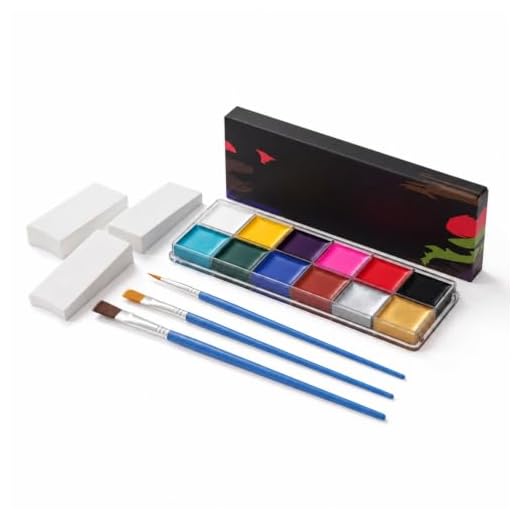 12 Color Oil Based Face Paint Kit with 3 Brush&Sponge for Halloween Makeup