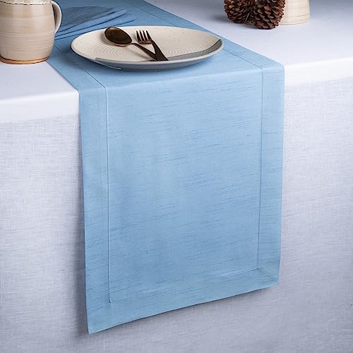 D’Moksha Silk Table Runner 36 inches Long, Blue Table Runner, Short Table Runner for Fall, Thanksgiving, Christmas, Halloween – Machine Washable, Earth Friendly – Hemmed, 14 x 36 inches