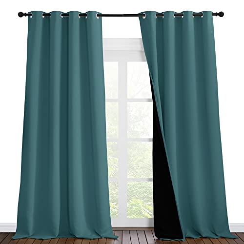 NICETOWN 100% blackout window curtains, sea teal, 2-panel set