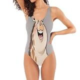 Trajes de baño clásicos de una pieza para mujer, diseño de jirafa, bicicleta, en forma de U, espalda y control de abdomen, Dibujos animados de jirafa gris, Large