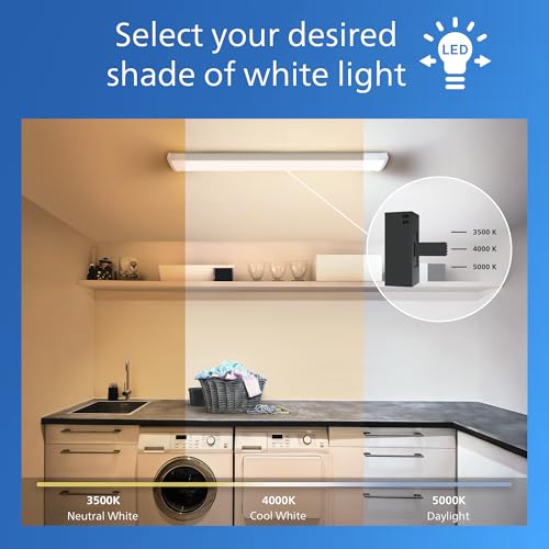 Image of Philips LED 2-Pack 4FT High Brightness Utility Garage Shop Linkable Wrap Around Fixture, Hardwired, 3340 /3800 /4600lm, CCT 3500 /4000 /5000K, 50,000 Hours, Damp Rated, 120-277V - Basement Ceiling