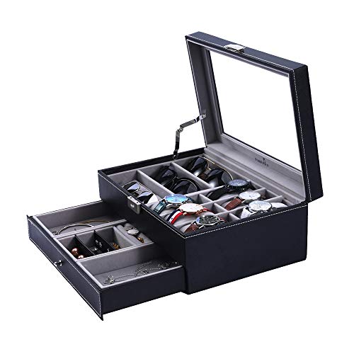 FINEFEY Watch Box Sunglasses Organizer with Jewelry Box for Men Women
