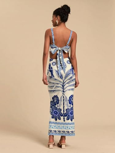 Image of Floerns Women's Tropical Bow Tie Back Long Dress Sleeveless Maxi Dress
