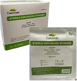 CareVale Sterile Non Woven Swabs 10cm x 10cm Box of 25 (125) swabs - 5 Swabs per Pack