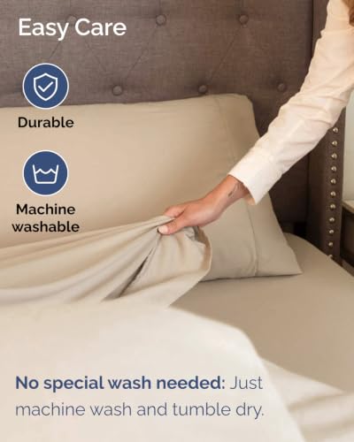 Image of CGK Unlimited Extra Deep Flex Top Split Head King Sheet Set - 6 Piece Breathable and Cooling Sheets - Hotel Luxury Bedding for Women, Men, Kids & Teens - Easy Secure Fit - Extra Deep Pockets - Cream